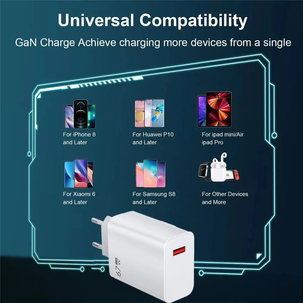 67W USB Fast Charger for Xiaomi 14 13 12 11 10 Ultra Redmi Note 12T 13 Pro Turbo Quick Charge Type C Cable Fast Charging Adapter